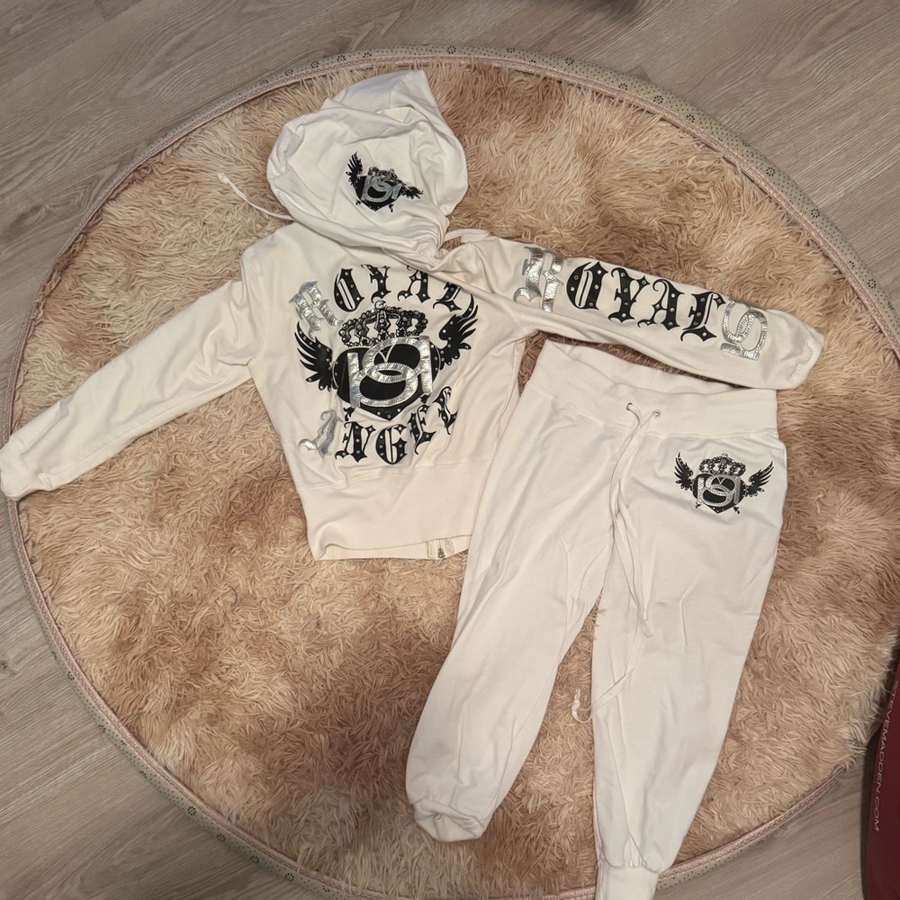 Bebe White Angel Hoodie with Black Accents